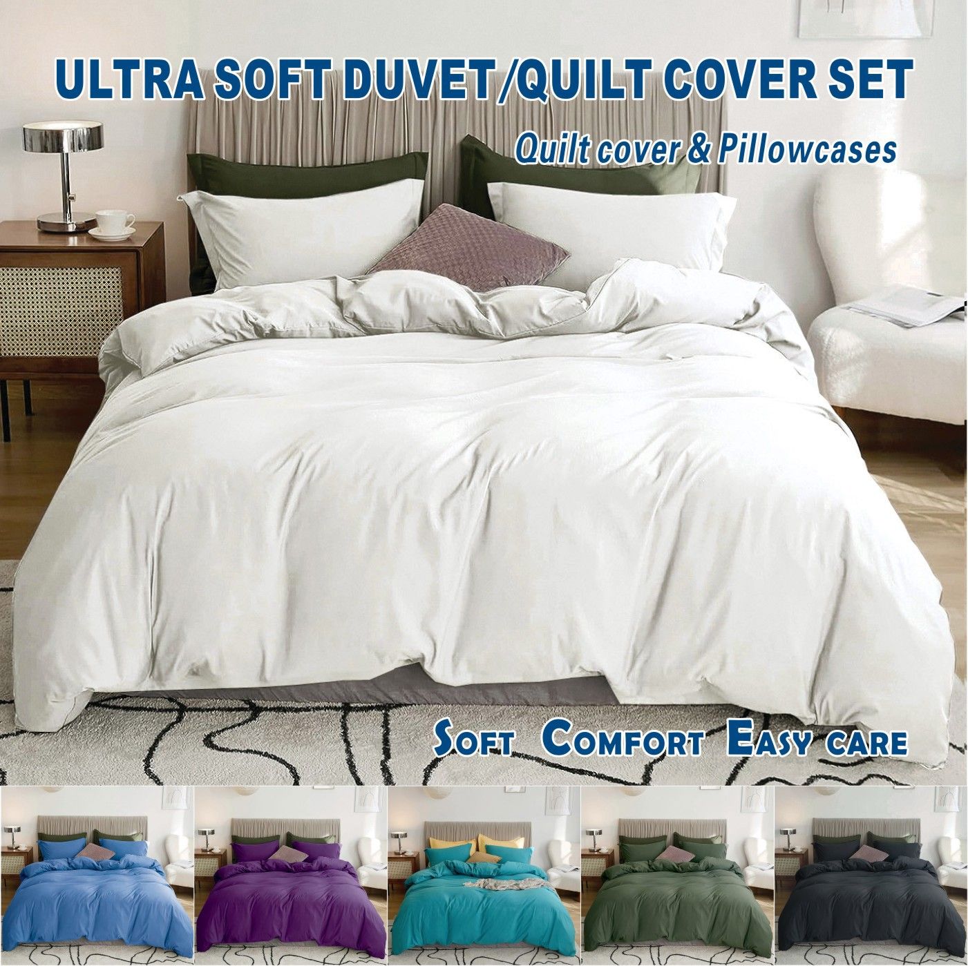 3 Piece Hotel Soft Microfiber Quilt Cover Set-2000TC Duvet/Donna Cover Set & Pillowcases -1 Quilt Cover V1317-QS9-AUQ-3JT-BZ-BB