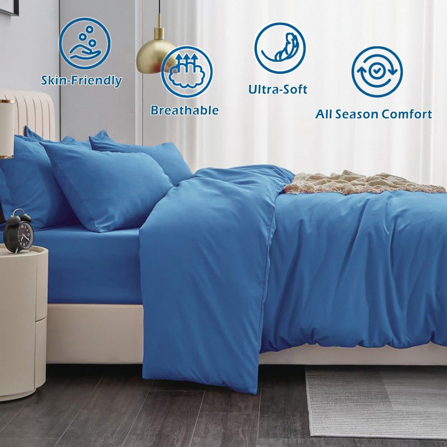 3 Piece Hotel Soft Microfiber Quilt Cover Set-2000TC Duvet/Donna Cover Set & Pillowcases -1 Quilt Cover Zipper Closure & 1 x Pillowcases-Breathable Bedding - Wrinkle, Fade, Stain Resistant(Ocean,Queen)