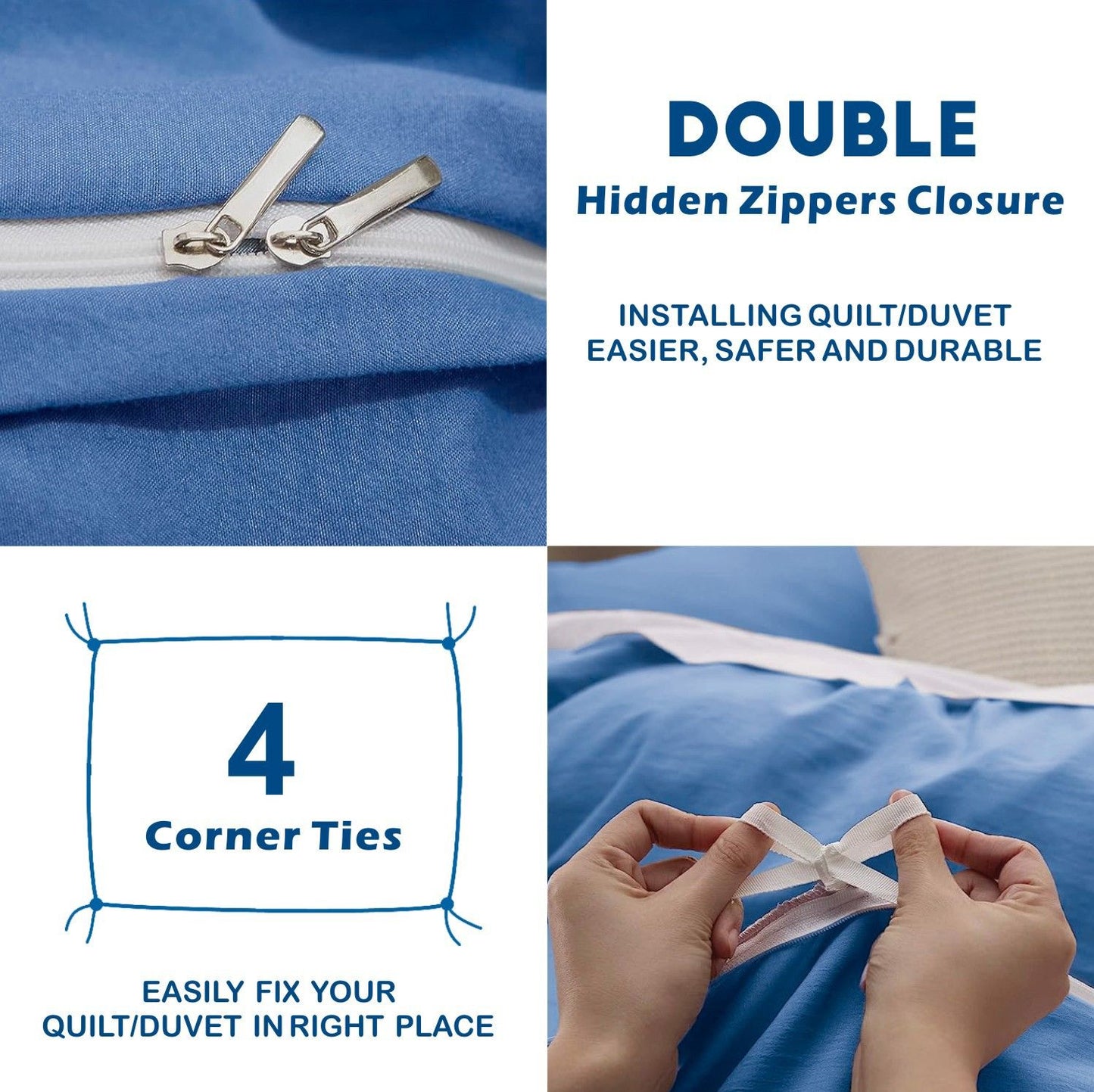 3 Piece Hotel Soft Microfiber Quilt Cover Set-2000TC Duvet/Donna Cover Set & Pillowcases -1 Quilt Cover Zipper Closure & 1 x Pillowcases-Breathable Bedding - Wrinkle, Fade, Stain Resistant(Ocean,Queen)
