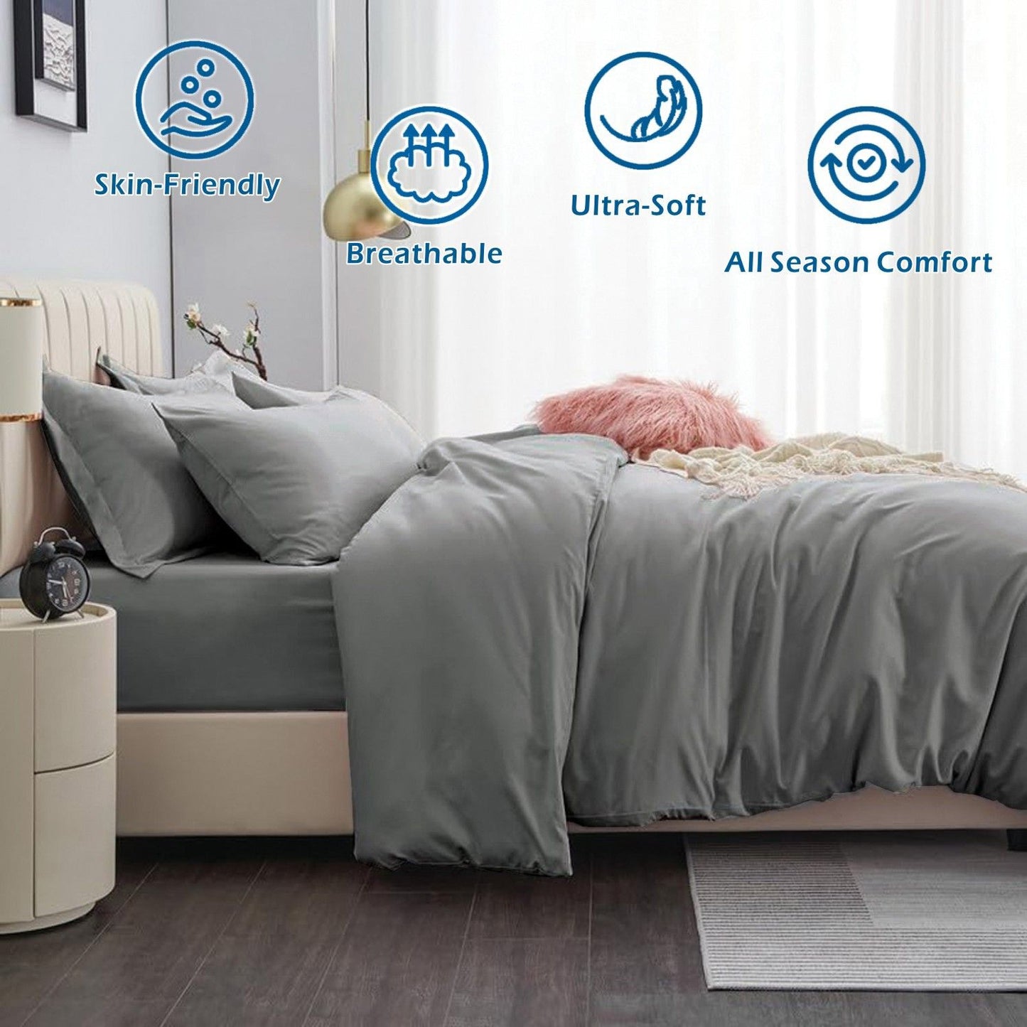 3 Piece Hotel Soft Microfiber Quilt Cover Set-2000TC Duvet/Donna Cover Set & Pillowcases -1 Quilt Cover Zipper Closure & 1 x Pillowcases-Breathable Bedding - Wrinkle, Fade, Stain Resistant(Grey,Queen)