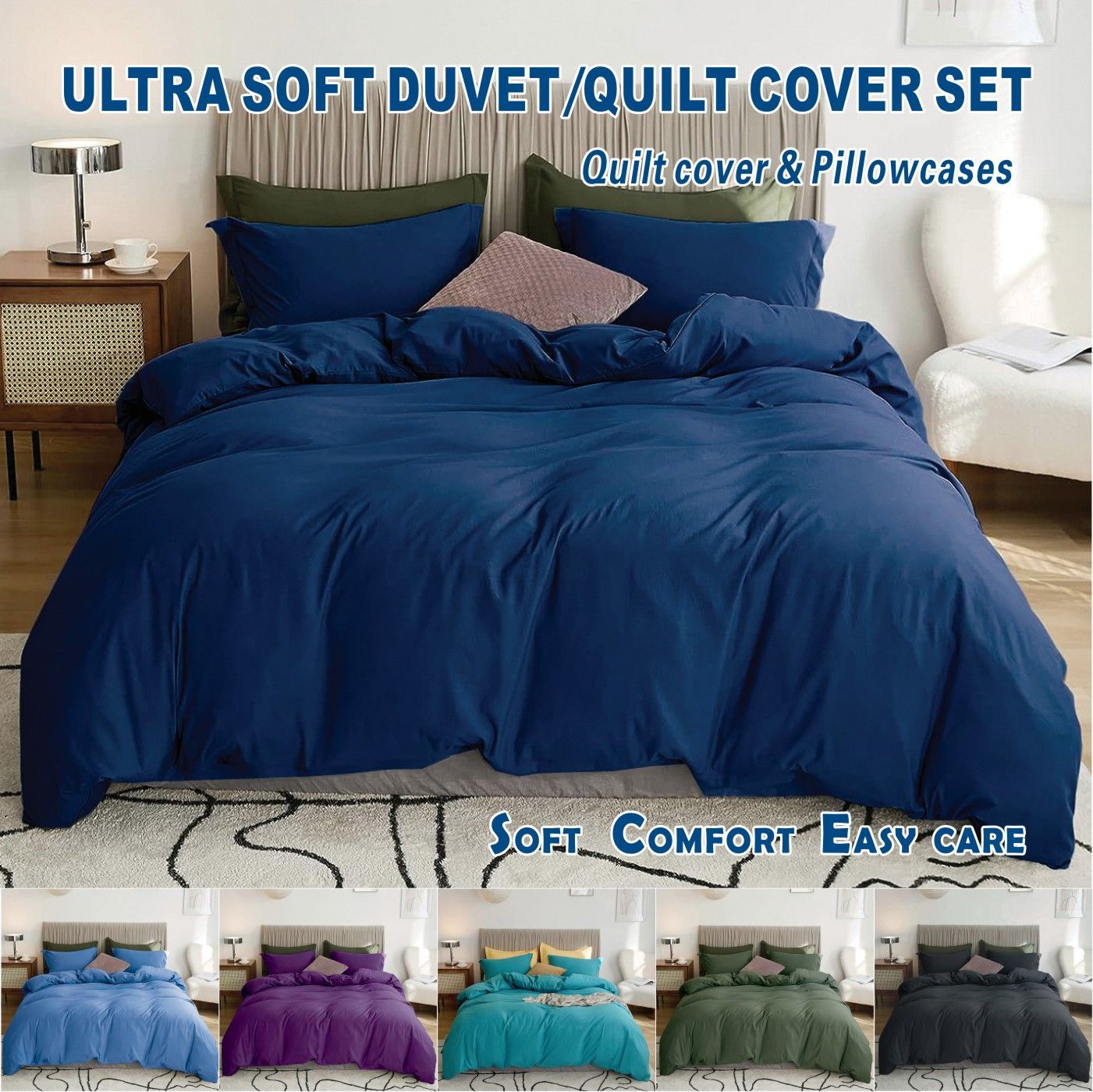 3 Piece Hotel Soft Microfiber Quilt Cover Set-2000TC Duvet/Donna Cover Set & Pillowcases -1 Quilt Cover V1317-QS9-AUQ-3JT-BZ-NV