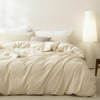 3 Piece Hotel Soft Microfiber Quilt Cover Set-2000TC Duvet/Donna Cover Set & Pillowcases -1 Quilt Cover Zipper Closure & 1 x Pillowcases-Breathable Bedding - Wrinkle, Fade, Stain Resistant(Cream White,Queen)
