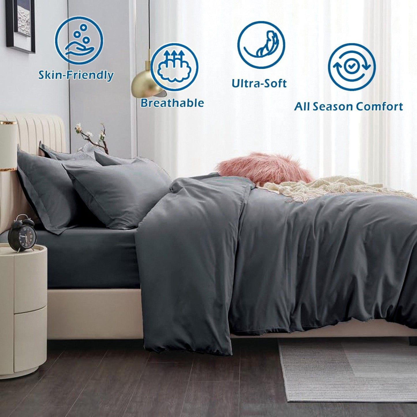 3 Piece Hotel Soft Microfiber Quilt Cover Set-2000TC Duvet/Donna Cover Set & Pillowcases -1 Quilt Cover V1317-QS9-AUQ-3JT-BZ-SH