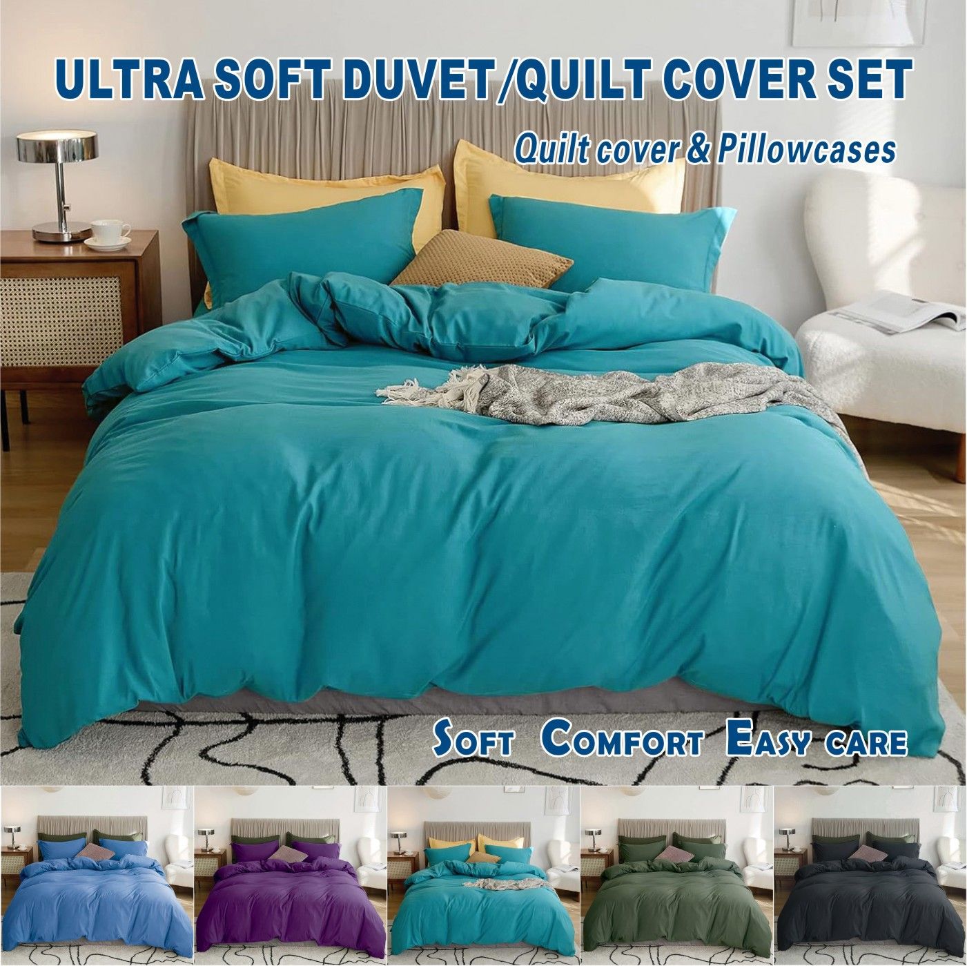 3 Piece Hotel Soft Microfiber Quilt Cover Set-2000TC Duvet/Donna Cover Set & Pillowcases -1 Quilt Cover V1317-QS9-AUQ-3JT-BZ-SSL