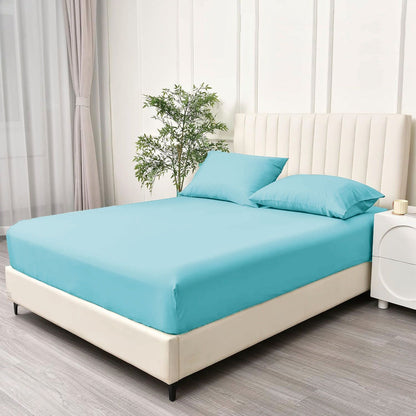3 Piece Fitted Sheet Set- Fitted Sheet & Pillowcases -Breathable Bedding - Wrinkle, Fade, Stain Resistant- V1317-QS9-AUQ-3JT-CL-BL