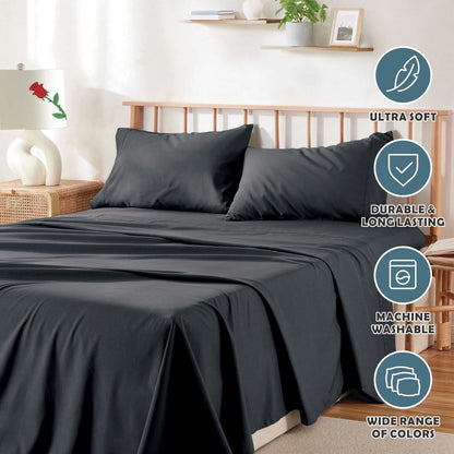 4 Piece Bed Sheet Set- Bedding Sheets & Pillowcases -Breathable Bedding - Wrinkle, Fade, Stain Resistant-Deep V1317-QS9-AUQ-4JT-HEI
