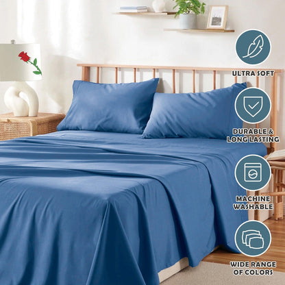 4 Piece Bed Sheet Set- Bedding Sheets & Pillowcases -Breathable Bedding - Wrinkle, Fade, Stain Resistant-Deep Pocket Flat Fitted Bed Sheet Set(Ocean,Queen)