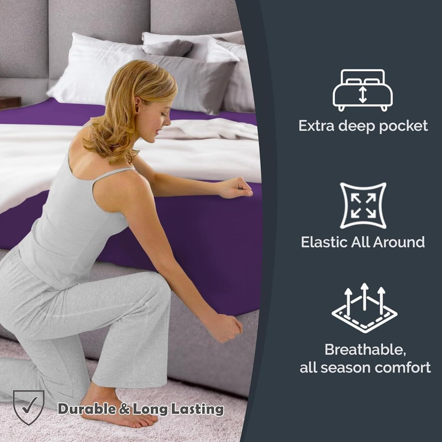 Hotel Quality Fitted Sheet - 1 Piece Fitted Sheet -Breathable Bedding - Wrinkle, Fade, Stain Resistant- V1317-QS9-AUQ-CL-ZI