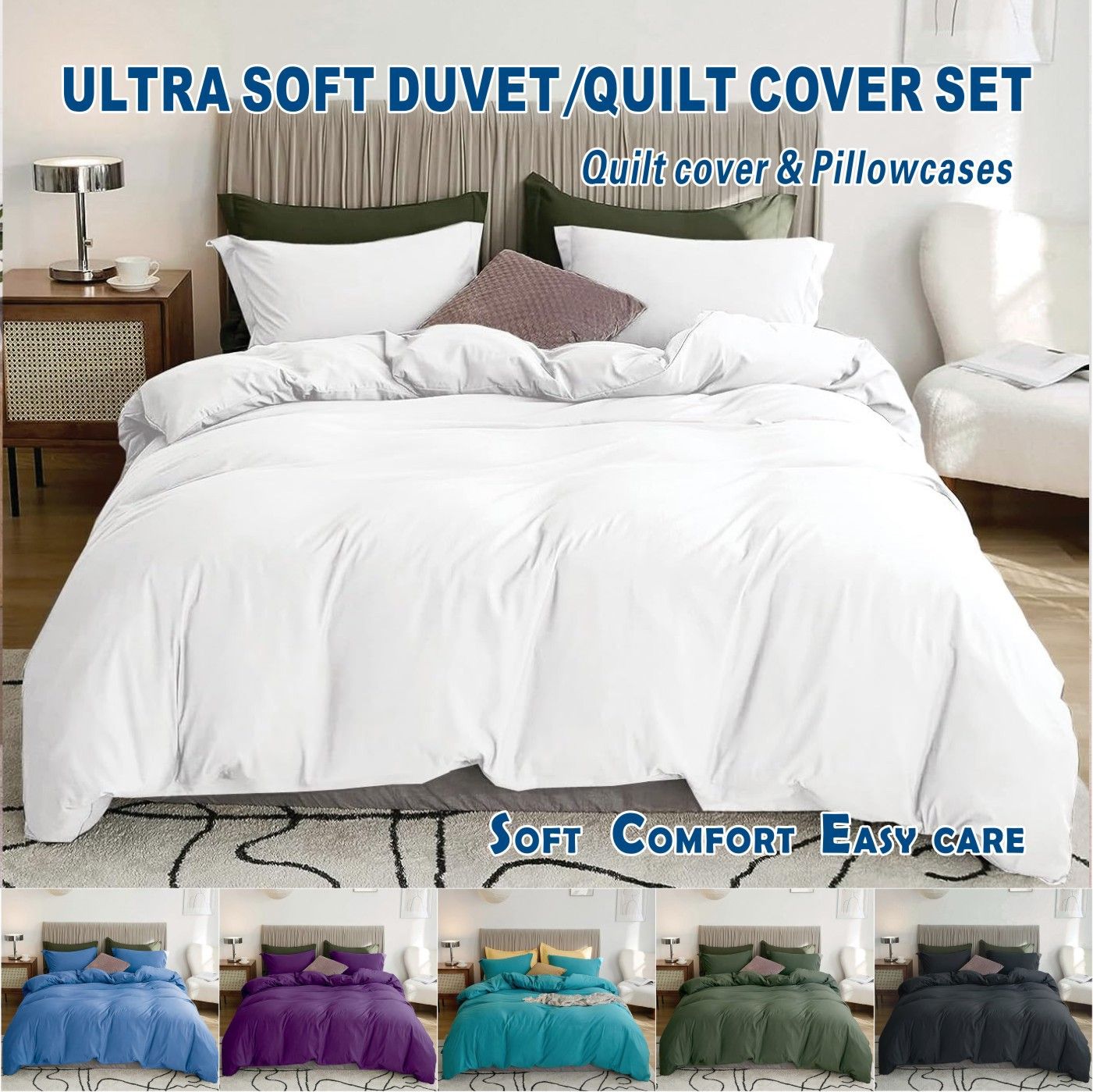 2 Piece Hotel Soft Microfiber Quilt Cover Set-2000TC Duvet/Donna Cover Set & Pillowcases -1 Quilt Cover V1317-QS9-AUS-3JT-BZ-BAI