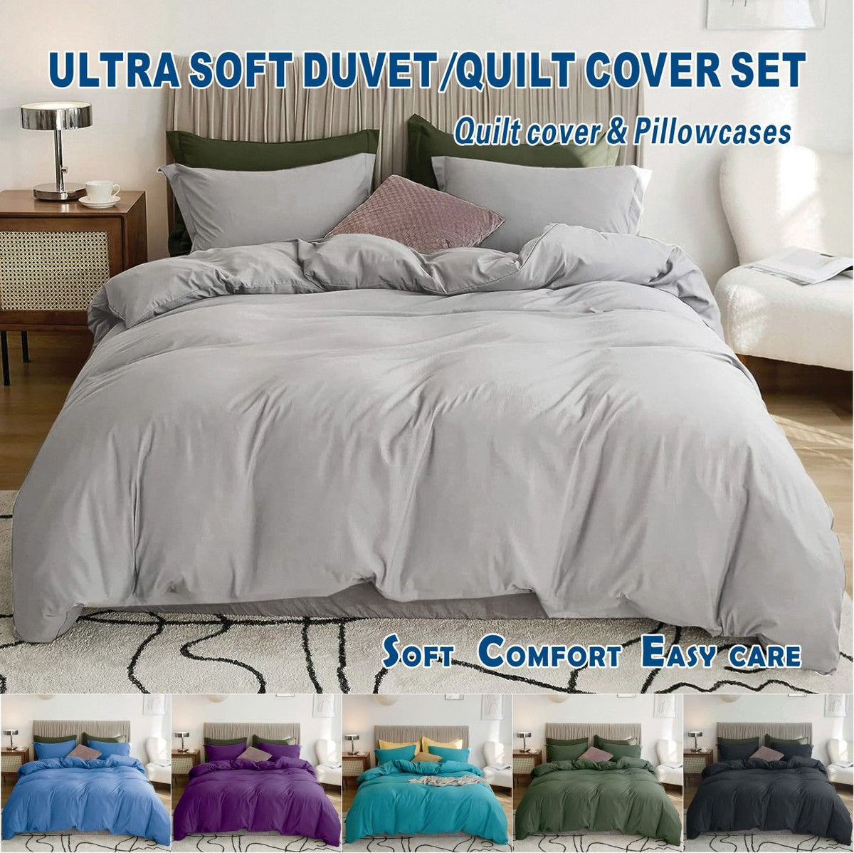 2 Piece Hotel Soft Microfiber Quilt Cover Set-2000TC Duvet/Donna Cover Set & Pillowcases -1 Quilt Cover V1317-QS9-AUS-3JT-BZ-YH