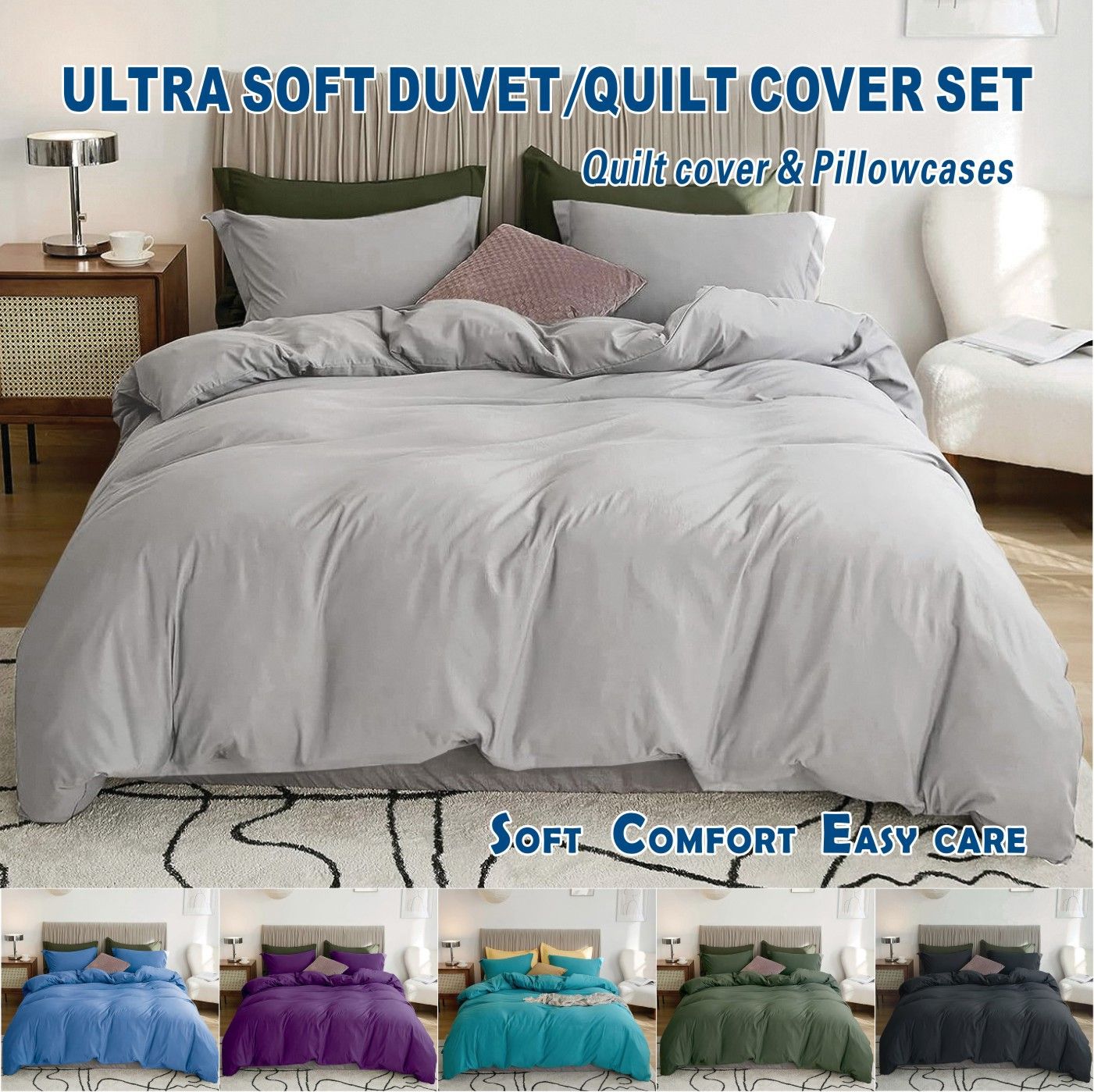 2 Piece Hotel Soft Microfiber Quilt Cover Set-2000TC Duvet/Donna Cover Set & Pillowcases -1 Quilt Cover V1317-QS9-AUS-3JT-BZ-YH