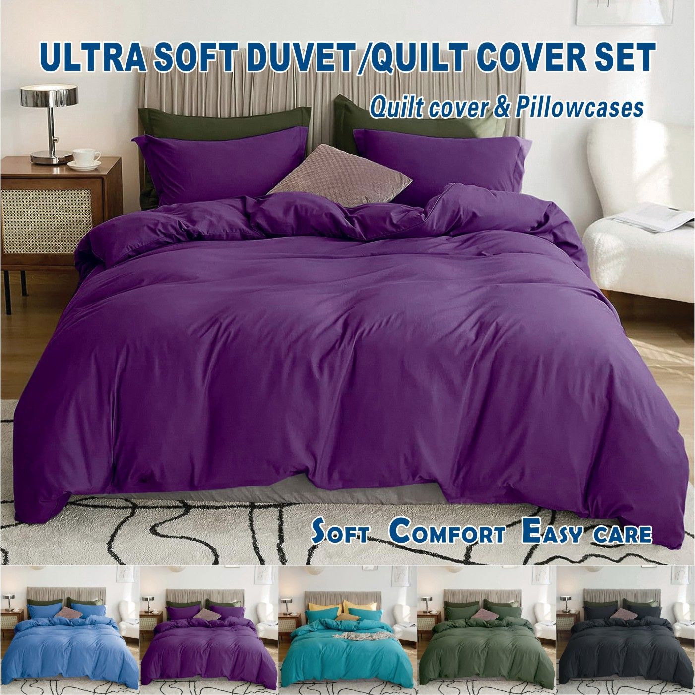 2 Piece Hotel Soft Microfiber Quilt Cover Set-2000TC Duvet/Donna Cover Set & Pillowcases -1 Quilt Cover V1317-QS9-AUS-3JT-BZ-ZI