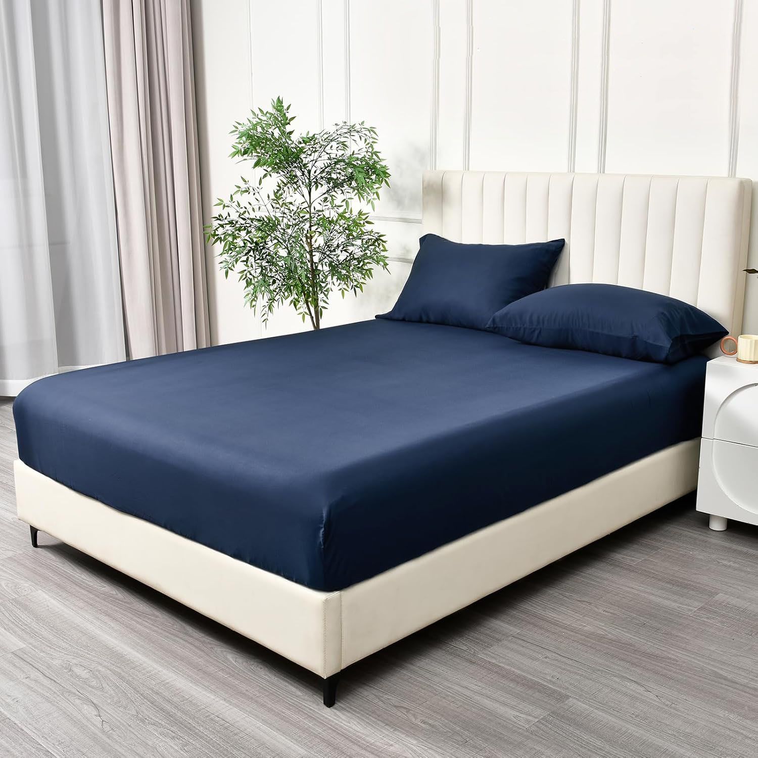 2 Piece Fitted Sheet Set- Fitted Sheet & Pillowcases -Breathable Bedding - Wrinkle, Fade, Stain Resistant- V1317-QS9-AUS-3JT-CL-NV