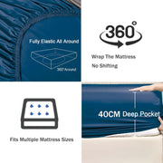 2 Piece Fitted Sheet Set- Fitted Sheet & Pillowcases -Breathable Bedding - Wrinkle, Fade, Stain Resistant- V1317-QS9-AUS-3JT-CL-NV