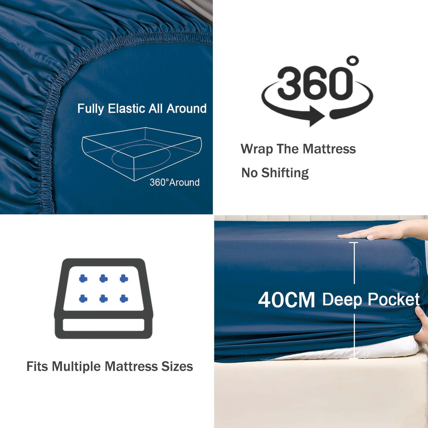 2 Piece Fitted Sheet Set- Fitted Sheet & Pillowcases -Breathable Bedding - Wrinkle, Fade, Stain Resistant- V1317-QS9-AUS-3JT-CL-NV