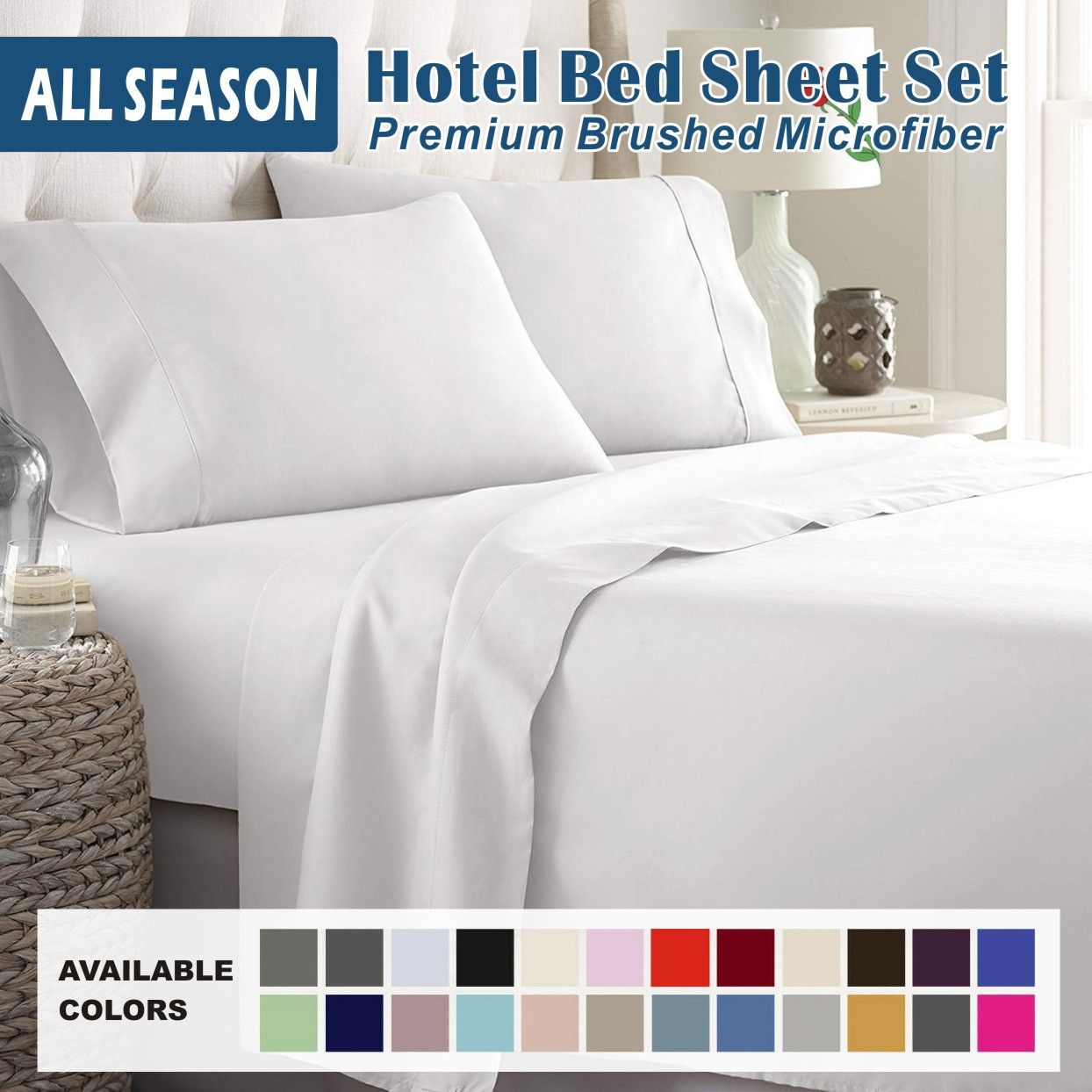 3 Piece Bed Sheet Set- Bedding Sheets & Pillowcases -Breathable Bedding - Wrinkle, Fade, Stain Resistant-Deep Pocket Flat Fitted Bed Sheet Set(White,Single)