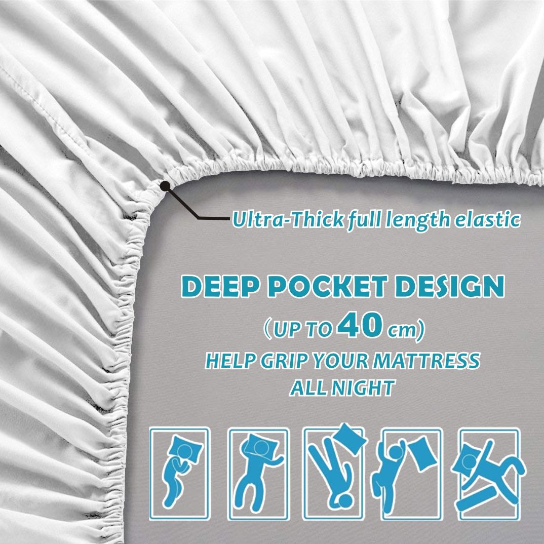 3 Piece Bed Sheet Set- Bedding Sheets & Pillowcases -Breathable Bedding - Wrinkle, Fade, Stain Resistant-Deep Pocket Flat Fitted Bed Sheet Set(White,Single)