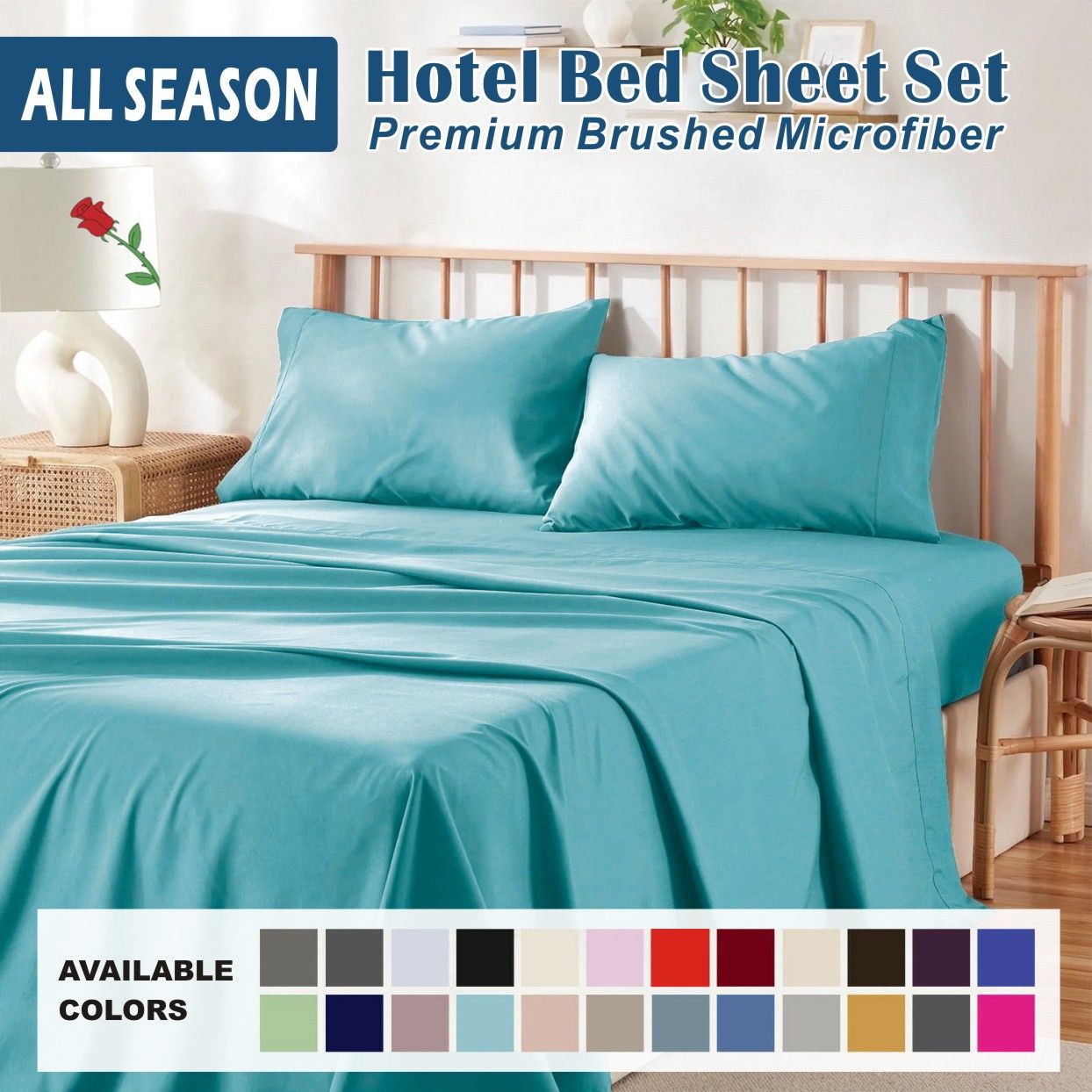 3 Piece Bed Sheet Set- Bedding Sheets & Pillowcases -Breathable Bedding - Wrinkle, Fade, Stain Resistant-Deep Pocket Flat Fitted Bed Sheet Set(Ice Blue,Single)