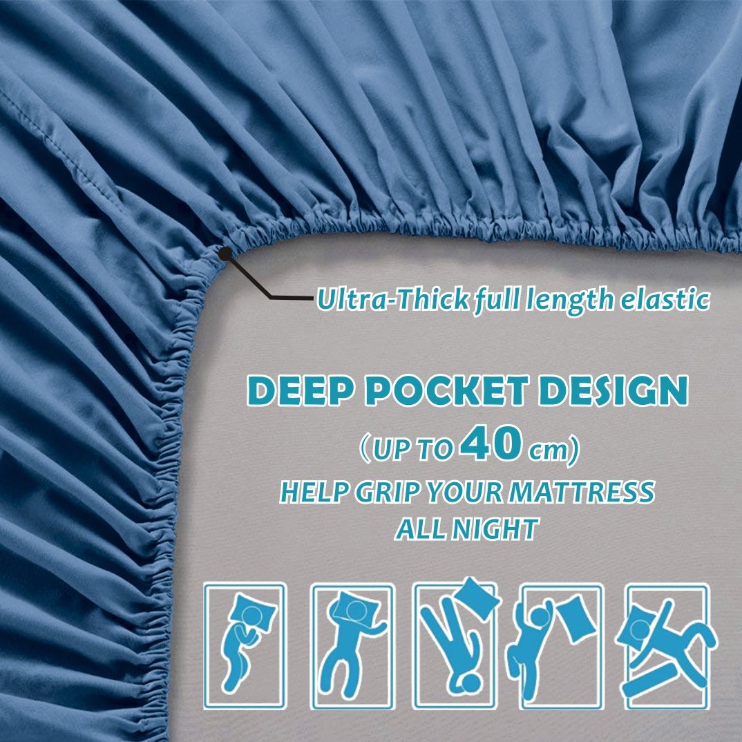 3 Piece Bed Sheet Set- Bedding Sheets & Pillowcases -Breathable Bedding - Wrinkle, Fade, Stain Resistant-Deep Pocket Flat Fitted Bed Sheet Set(Ocean,Single)