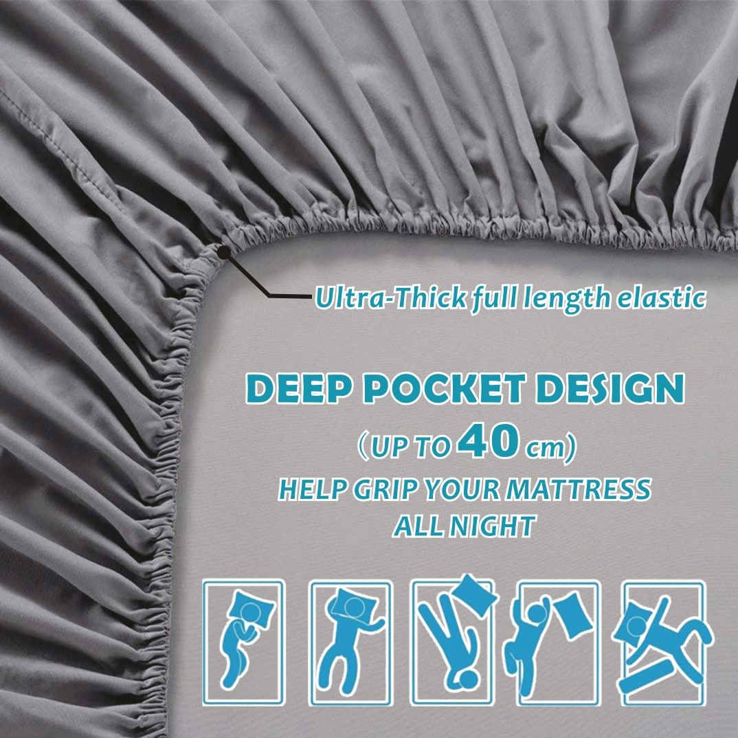 3 Piece Bed Sheet Set- Bedding Sheets & Pillowcases -Breathable Bedding - Wrinkle, Fade, Stain Resistant-Deep Pocket Flat Fitted Bed Sheet Set(Grey,Single)