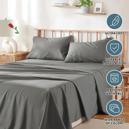 3 Piece Bed Sheet Set- Bedding Sheets & Pillowcases -Breathable Bedding - Wrinkle, Fade, Stain Resistant-Deep V1317-QS9-AUS-4JT-HUI