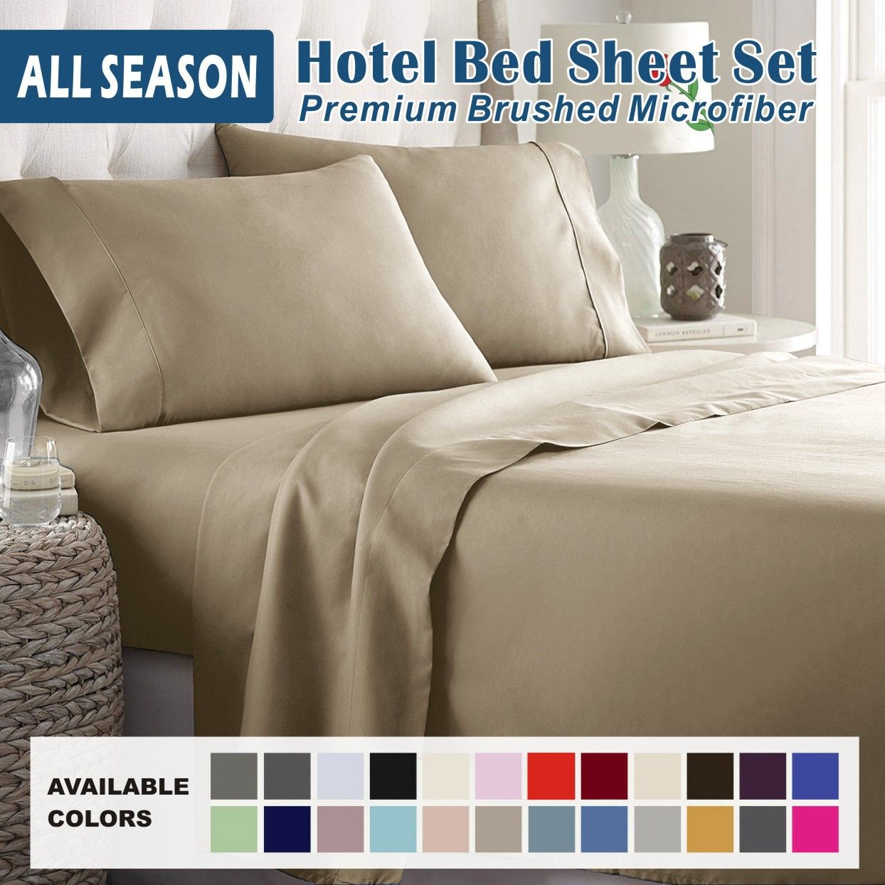 3 Piece Bed Sheet Set- Bedding Sheets & Pillowcases -Breathable Bedding - Wrinkle, Fade, Stain Resistant-Deep Pocket Flat Fitted Bed Sheet Set(Cream White,Single)