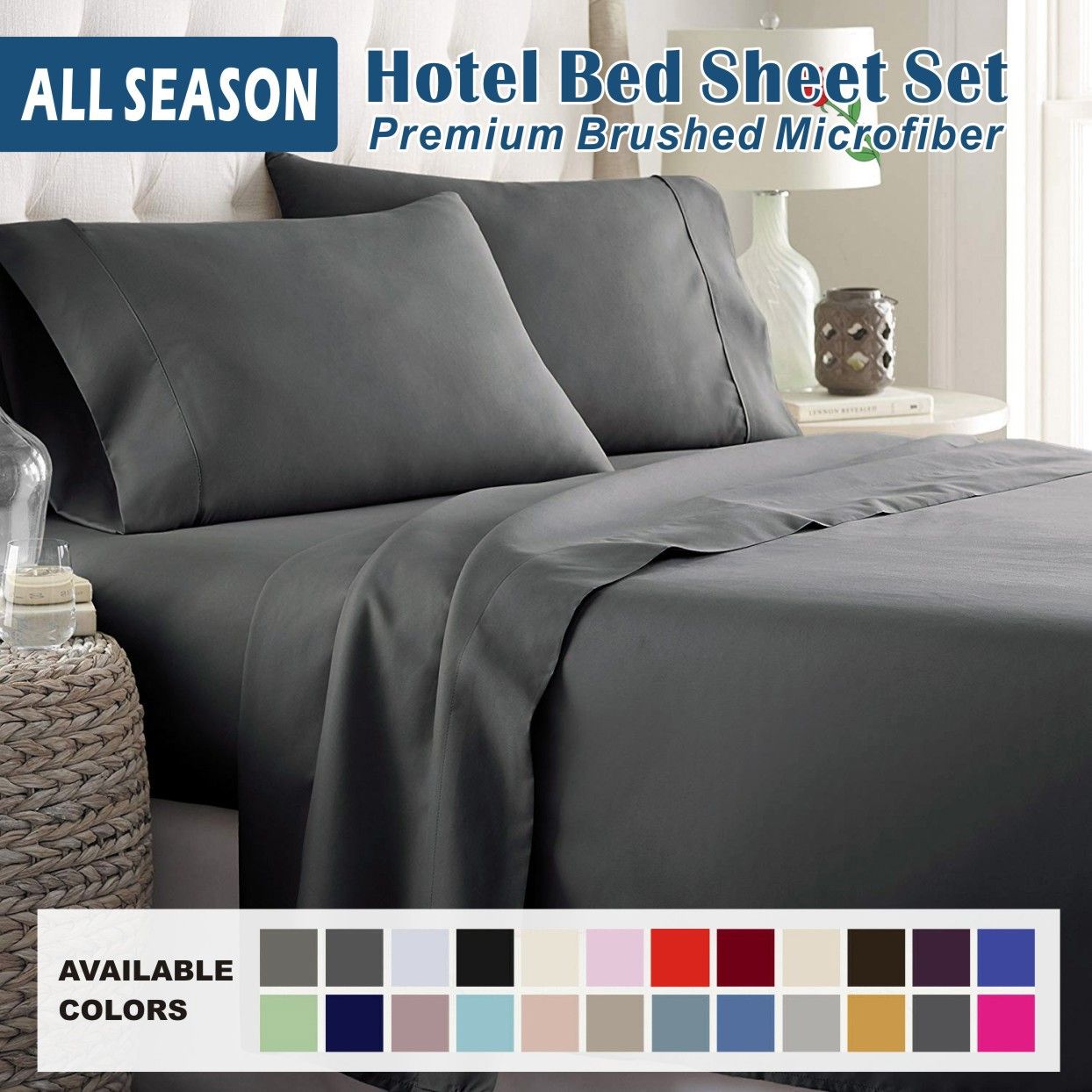 3 Piece Bed Sheet Set- Bedding Sheets & Pillowcases -Breathable Bedding - Wrinkle, Fade, Stain Resistant-Deep V1317-QS9-AUS-4JT-SH