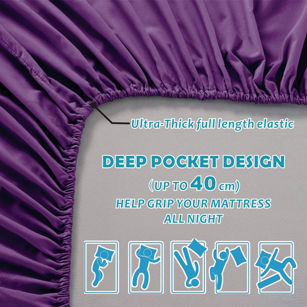 3 Piece Bed Sheet Set- Bedding Sheets & Pillowcases -Breathable Bedding - Wrinkle, Fade, Stain Resistant-Deep Pocket Flat Fitted Bed Sheet Set(Purple,Single)