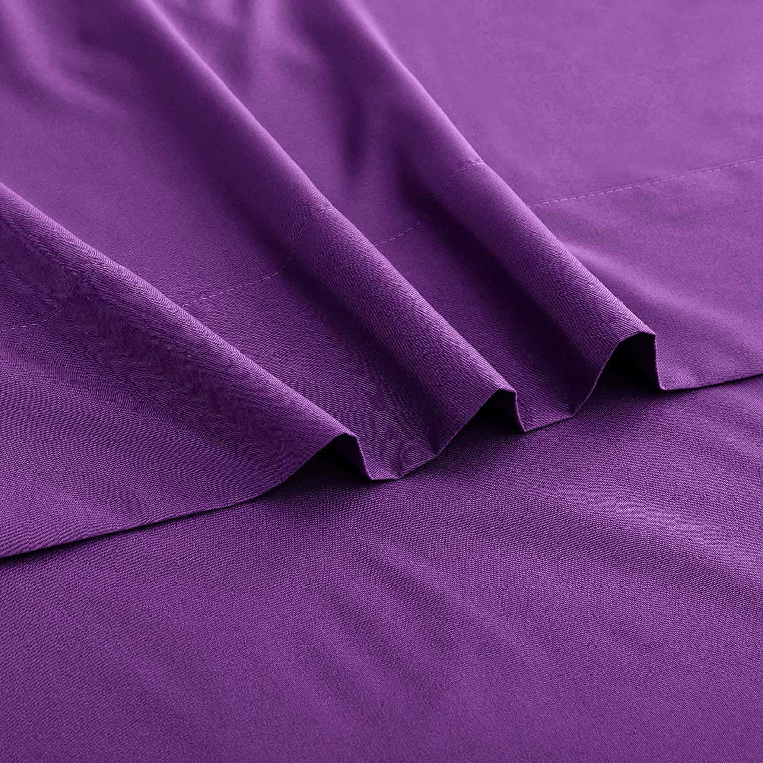 3 Piece Bed Sheet Set- Bedding Sheets & Pillowcases -Breathable Bedding - Wrinkle, Fade, Stain Resistant-Deep Pocket Flat Fitted Bed Sheet Set(Purple,Single)