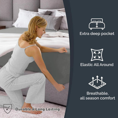 Hotel Quality Fitted Sheet - 1 Piece Fitted Sheet -Breathable Bedding - Wrinkle, Fade, Stain Resistant- V1317-QS9-AUS-CL-HUI