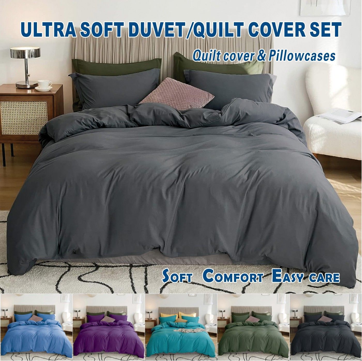 3 Piece Hotel Soft Microfiber Quilt Cover Set-2000TC Duvet/Donna Cover Set & Pillowcases -1 Quilt Cover V1317-QS9-AUSK-3JT-BZ-SH