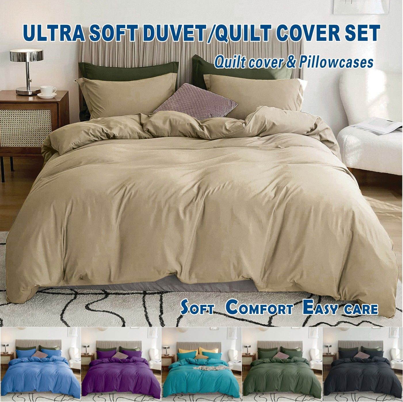 3 Piece Hotel Soft Microfiber Quilt Cover Set-2000TC Duvet/Donna Cover Set & Pillowcases -1 Quilt Cover V1317-QS9-AUSK-3JT-BZ-TS