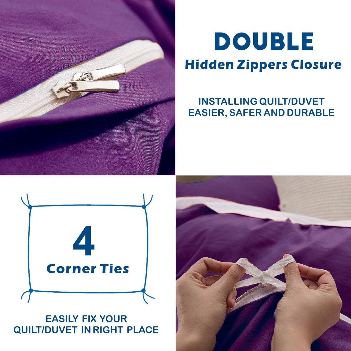 3 Piece Hotel Soft Microfiber Quilt Cover Set-2000TC Duvet/Donna Cover Set & Pillowcases -1 Quilt Cover Zipper Closure & 1 x Pillowcases-Breathable Bedding - Wrinkle, Fade, Stain Resistant(Purple,Super King)