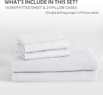 3 Piece Fitted Sheet Set- Fitted Sheet & Pillowcases -Breathable Bedding - Wrinkle, Fade, Stain Resistant- V1317-QS9-AUSK-3JT-CL-BAI