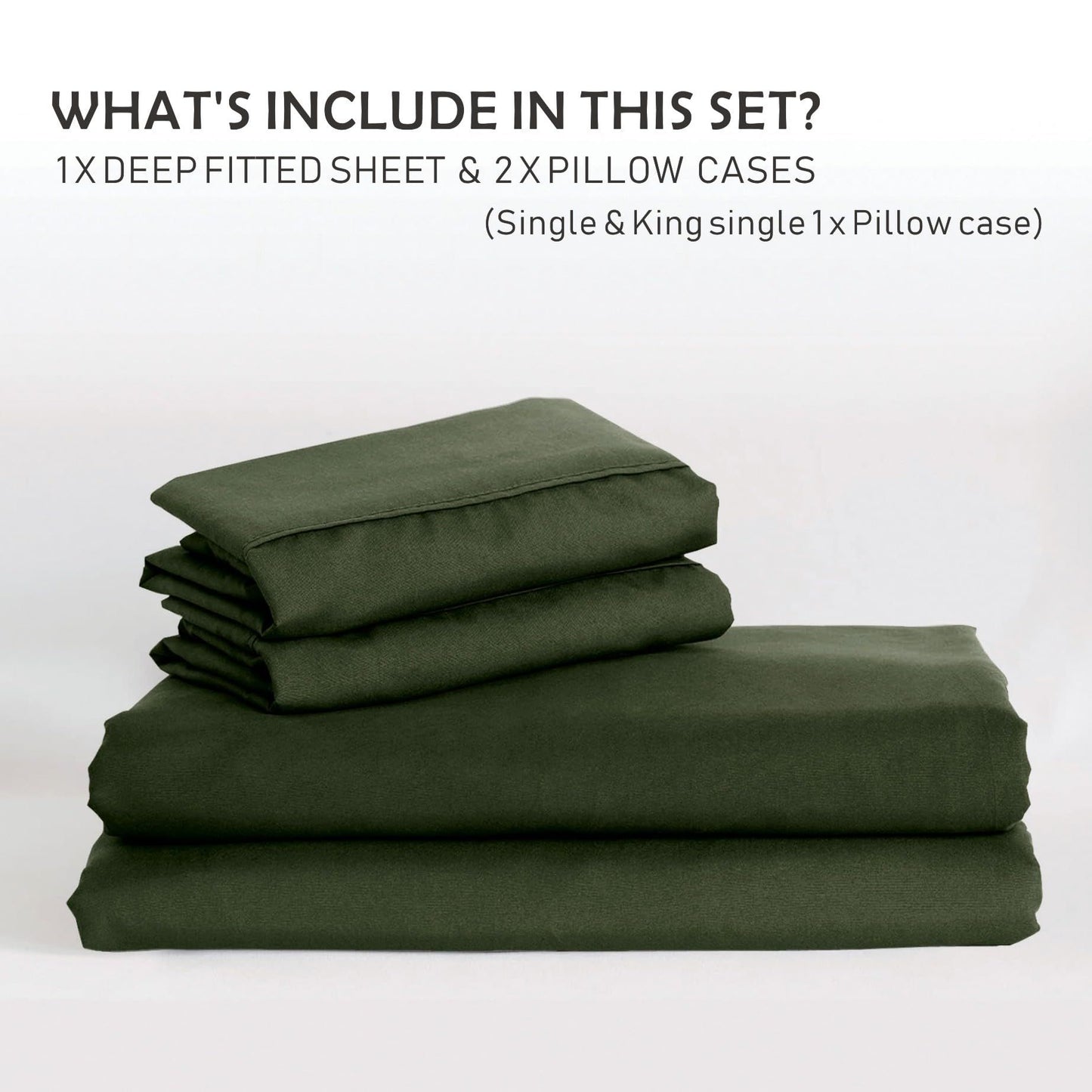 3 Piece Fitted Sheet Set- Fitted Sheet & Pillowcases -Breathable Bedding - Wrinkle, Fade, Stain Resistant- 40cm Deep Pocket Fitted Bed Sheet Set(Olive green,Super King)