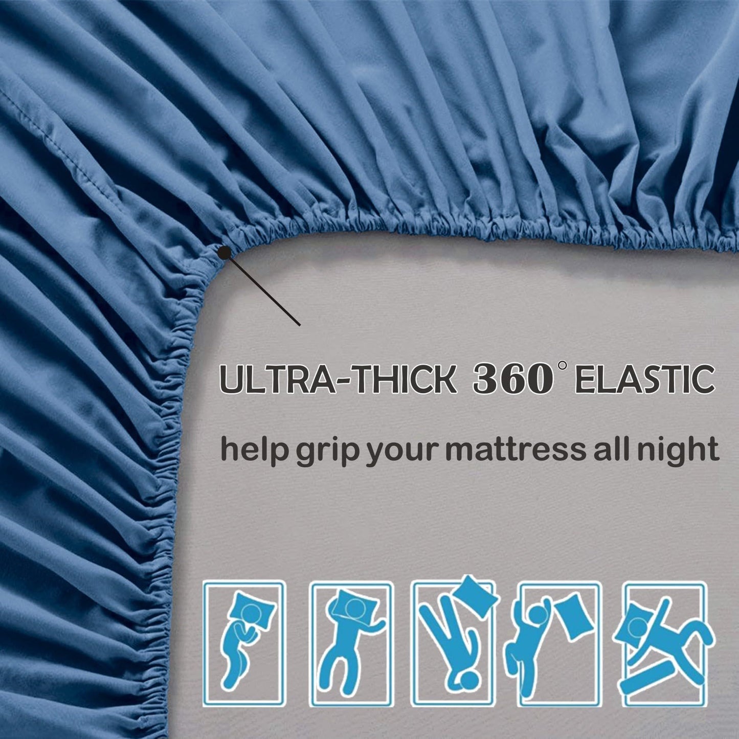 3 Piece Fitted Sheet Set- Fitted Sheet & Pillowcases -Breathable Bedding - Wrinkle, Fade, Stain Resistant- V1317-QS9-AUSK-3JT-CL-NV