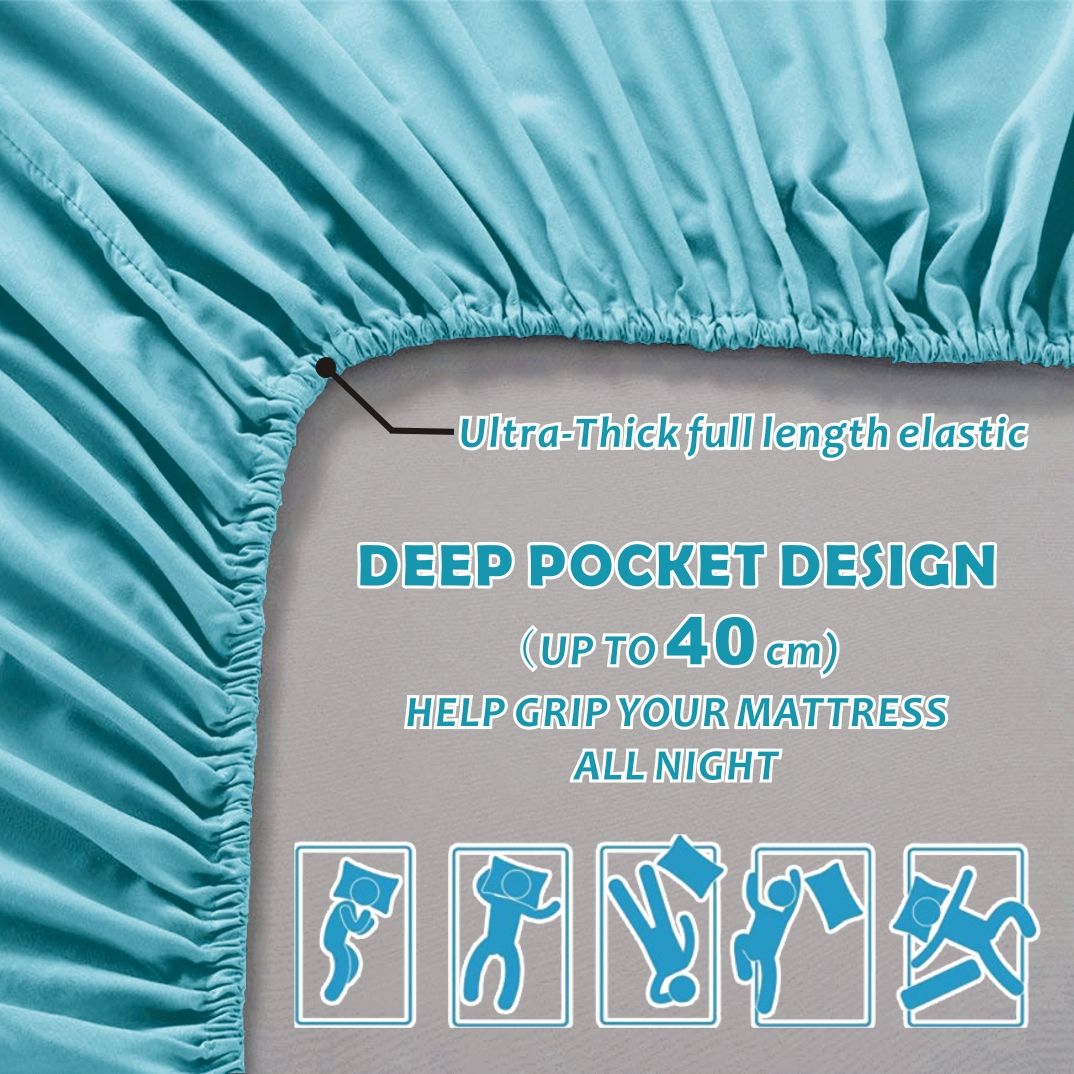 4 Piece Bed Sheet Set- Bedding Sheets & Pillowcases -Breathable Bedding - Wrinkle, Fade, Stain Resistant-Deep Pocket Flat Fitted Bed Sheet Set(Ice Blue,Super King)