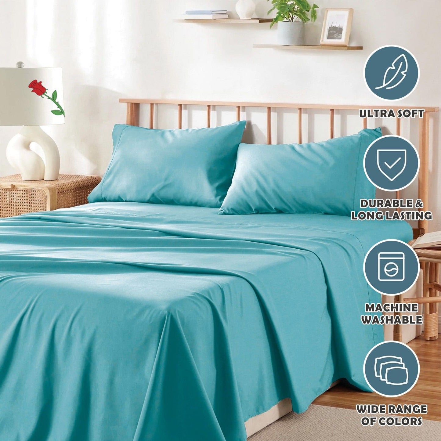 4 Piece Bed Sheet Set- Bedding Sheets & Pillowcases -Breathable Bedding - Wrinkle, Fade, Stain Resistant-Deep V1317-QS9-AUSK-4JT-BL