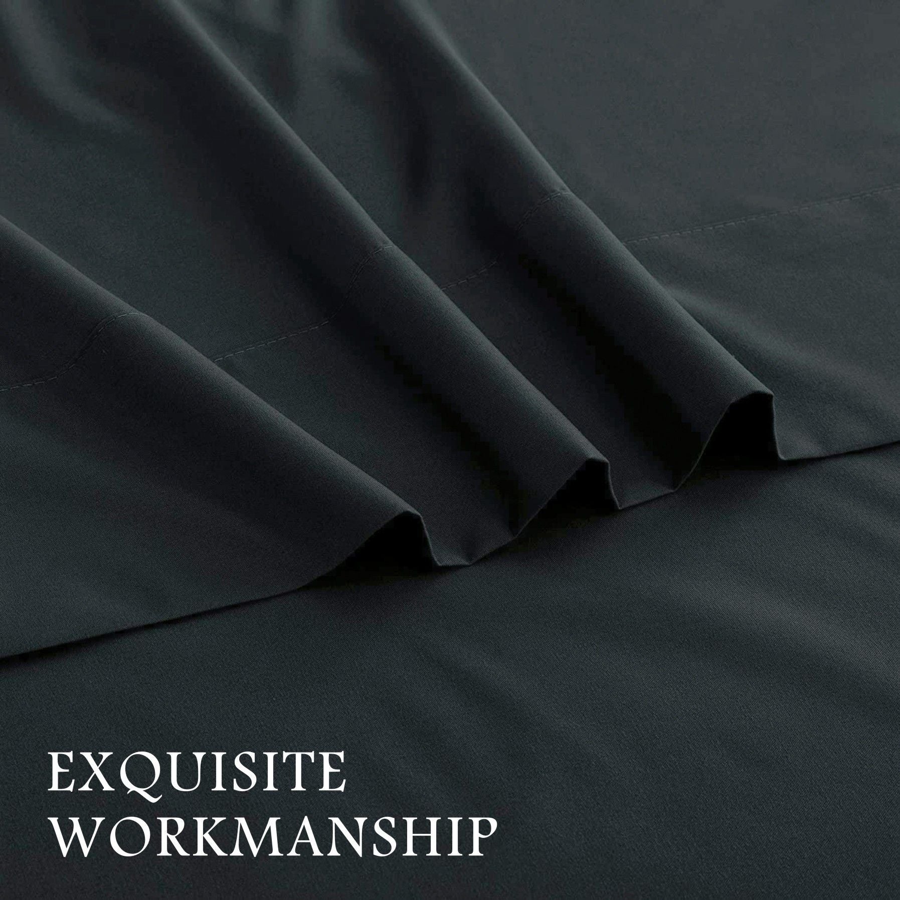 4 Piece Bed Sheet Set- Bedding Sheets & Pillowcases -Breathable Bedding - Wrinkle, Fade, Stain Resistant-Deep Pocket Flat Fitted Bed Sheet Set(Black,Super King)