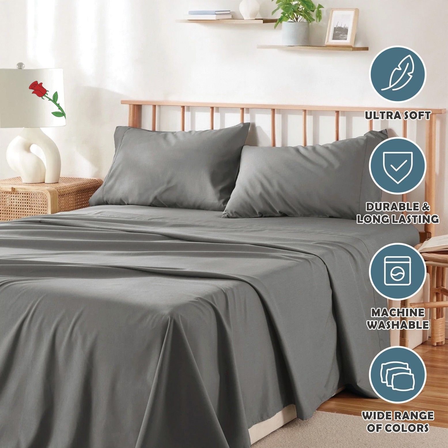 4 Piece Bed Sheet Set- Bedding Sheets & Pillowcases -Breathable Bedding - Wrinkle, Fade, Stain Resistant-Deep V1317-QS9-AUSK-4JT-HUI