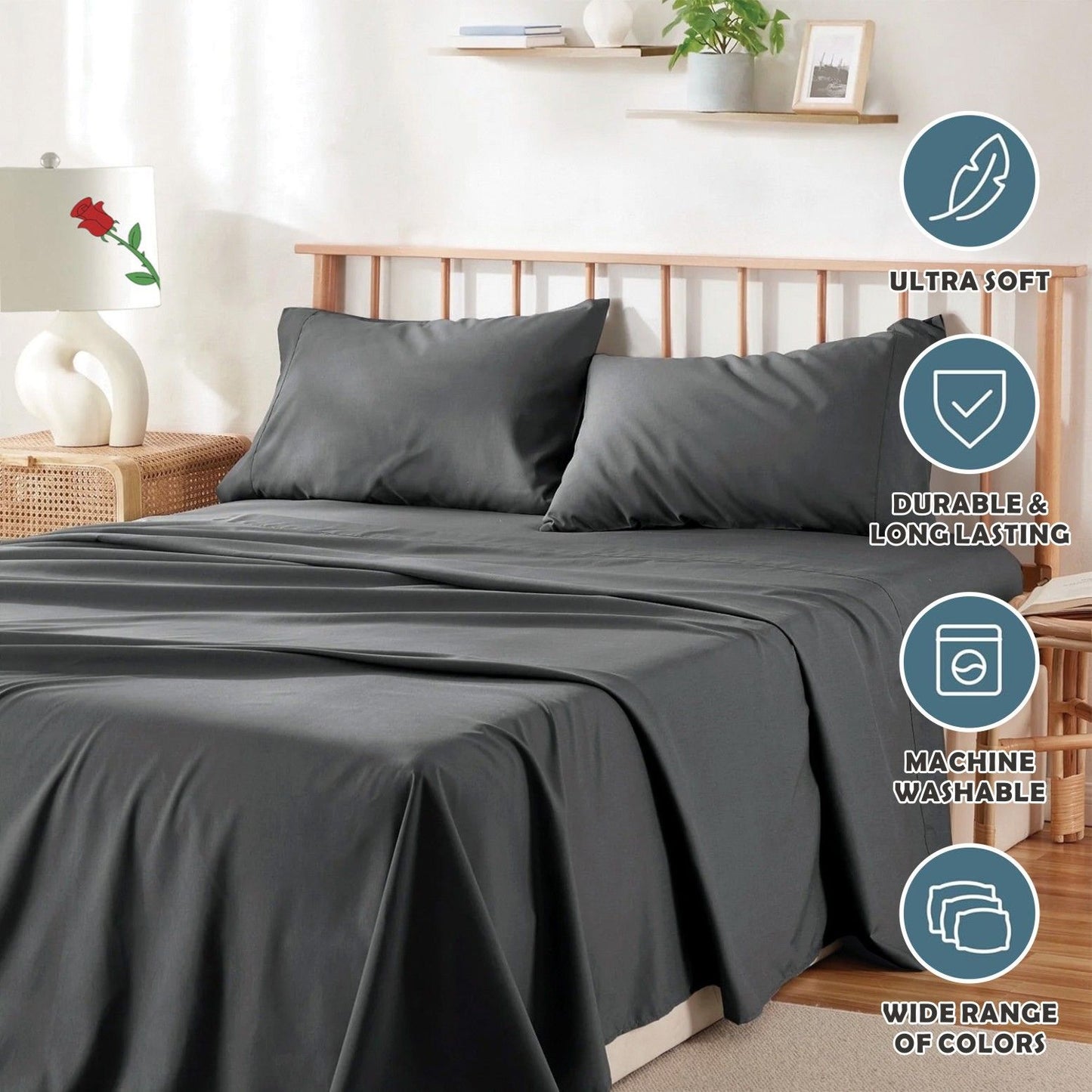 4 Piece Bed Sheet Set- Bedding Sheets & Pillowcases -Breathable Bedding - Wrinkle, Fade, Stain Resistant-Deep V1317-QS9-AUSK-4JT-SH
