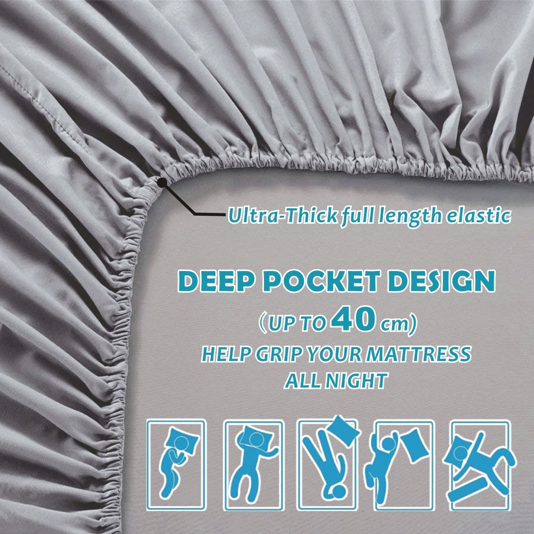 4 Piece Bed Sheet Set- Bedding Sheets & Pillowcases -Breathable Bedding - Wrinkle, Fade, Stain Resistant-Deep Pocket Flat Fitted Bed Sheet Set(Silver-gray,Super King)