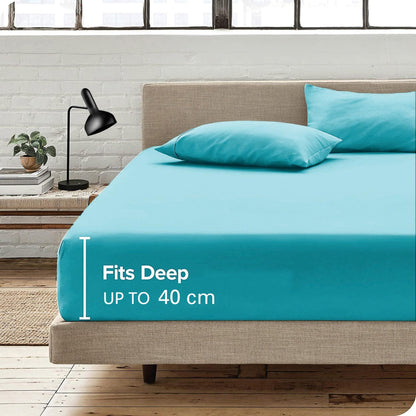 Hotel Quality Fitted Sheet - 1 Piece Fitted Sheet -Breathable Bedding - Wrinkle, Fade, Stain Resistant- V1317-QS9-AUSK-CL-BL