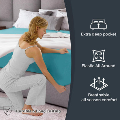 Hotel Quality Fitted Sheet - 1 Piece Fitted Sheet -Breathable Bedding - Wrinkle, Fade, Stain Resistant- V1317-QS9-AUSK-CL-BL