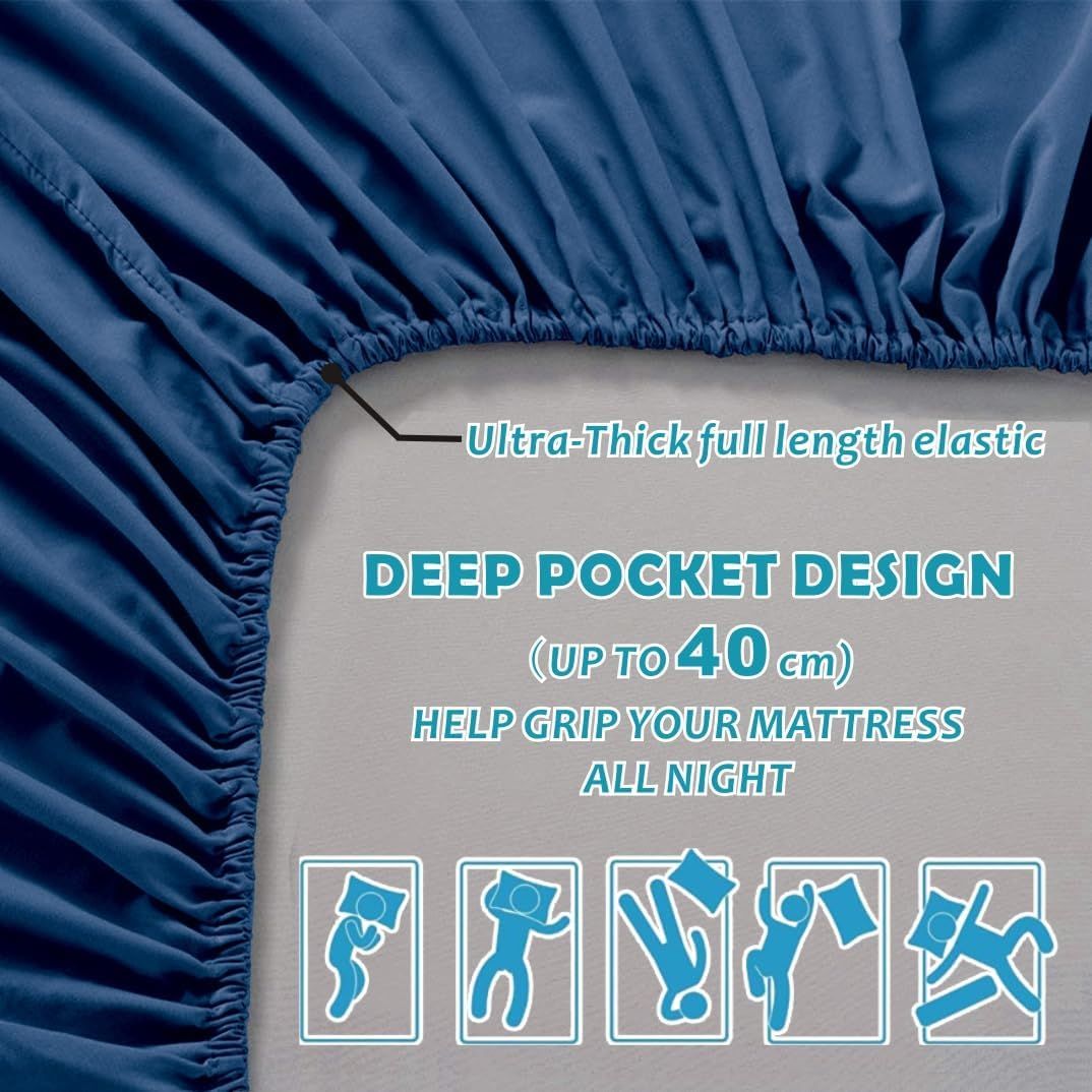 Hotel Quality Fitted Sheet - 1 Piece Fitted Sheet -Breathable Bedding - Wrinkle, Fade, Stain Resistant- V1317-QS9-AUSK-CL-NV