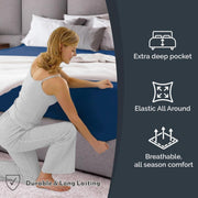 Hotel Quality Fitted Sheet - 1 Piece Fitted Sheet -Breathable Bedding - Wrinkle, Fade, Stain Resistant- V1317-QS9-AUSK-CL-NV