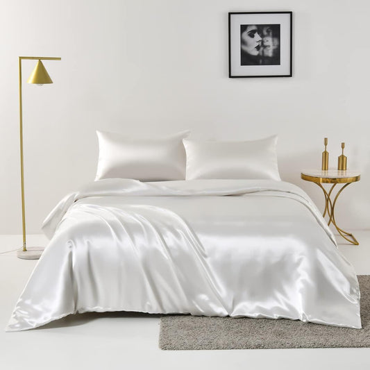 Satin Quilt cover Set Hotel 3 Pieces Quilt cover with Pillowcase, Art Silk Bedding Set-Luxury Soft Silky V1317-SD90-AUD-3JT-BZ-BAI
