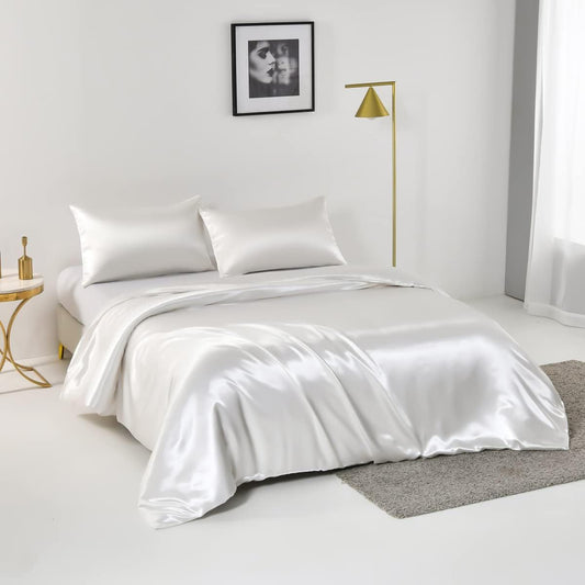 Satin Quilt cover Set Hotel 3 Pieces Quilt cover with Pillowcase, Art Silk Bedding Set-Luxury Soft Silky V1317-SD90-AUD-3JT-BZ-BAI