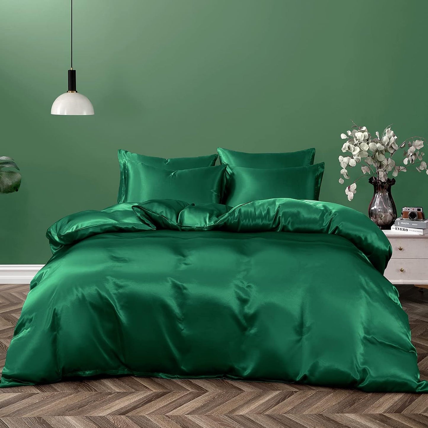 Satin Quilt cover Set Hotel 3 Pieces Quilt cover with Pillowcase, Art Silk Bedding Set-Luxury Soft Silky V1317-SD90-AUD-3JT-BZ-LV