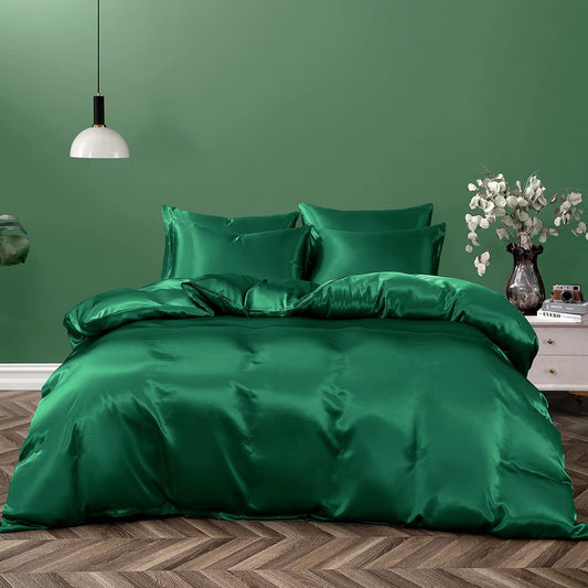 Satin Quilt cover Set Hotel 3 Pieces Quilt cover with Pillowcase, Art Silk Bedding Set-Luxury Soft Silky V1317-SD90-AUD-3JT-BZ-LV